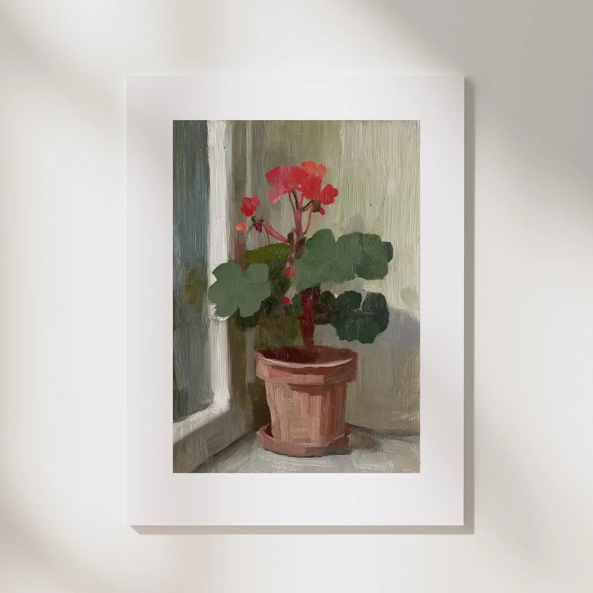 Geranium, No. 1 – floral art print in green and linen