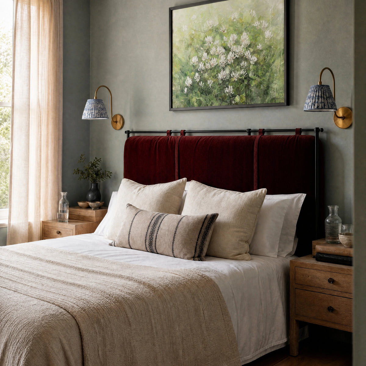 Clover, No. 1 – floral art print in white and green in styled bedroom