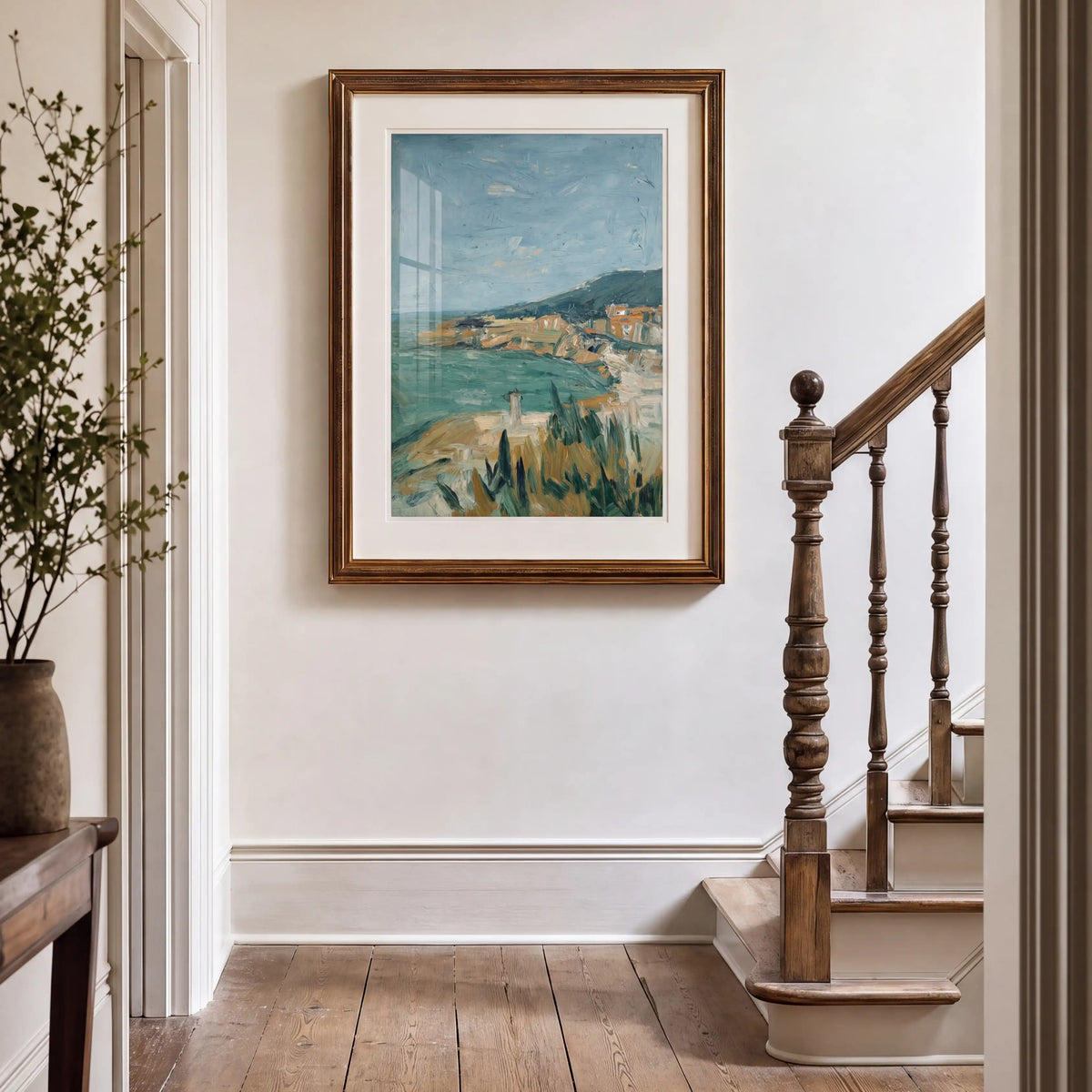 Coast, No. 1 – coastal art print in blue and linen in hallway