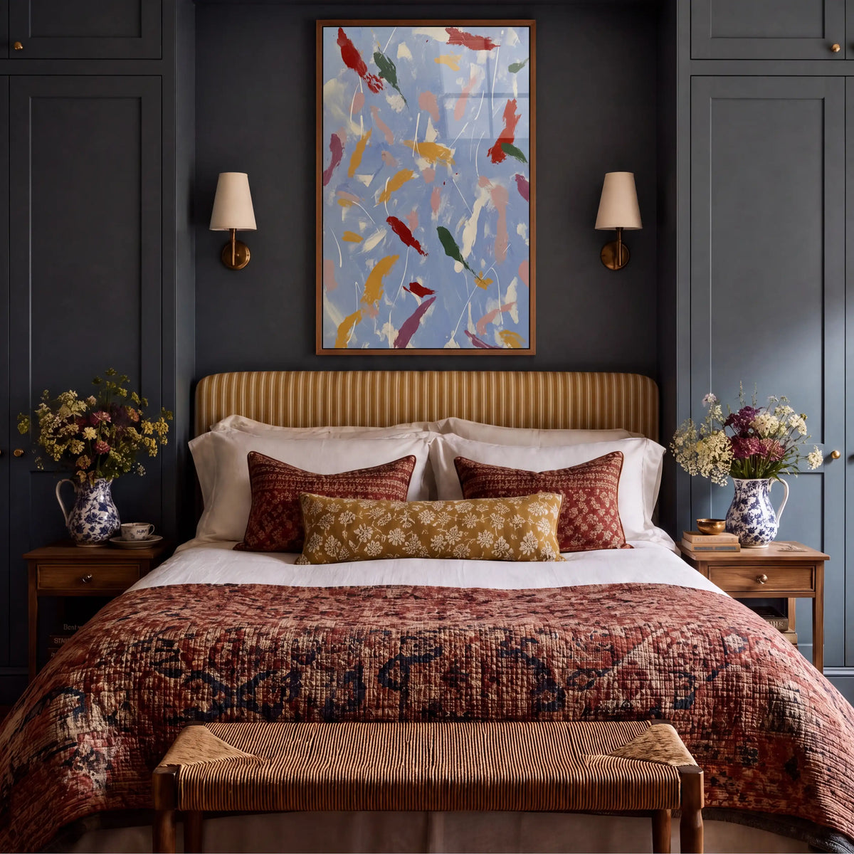 Composition: Cerulean, No. 1 – abstract art print in red and blue in bedroom