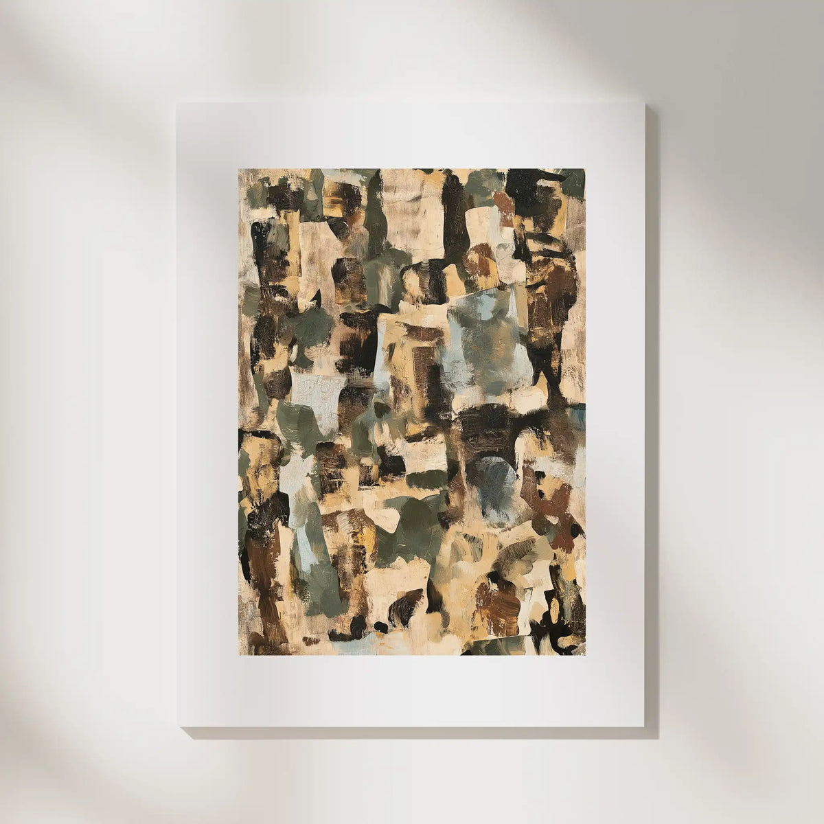 Composition: Limestone, No. 1 – abstract art print in olive green and beige
