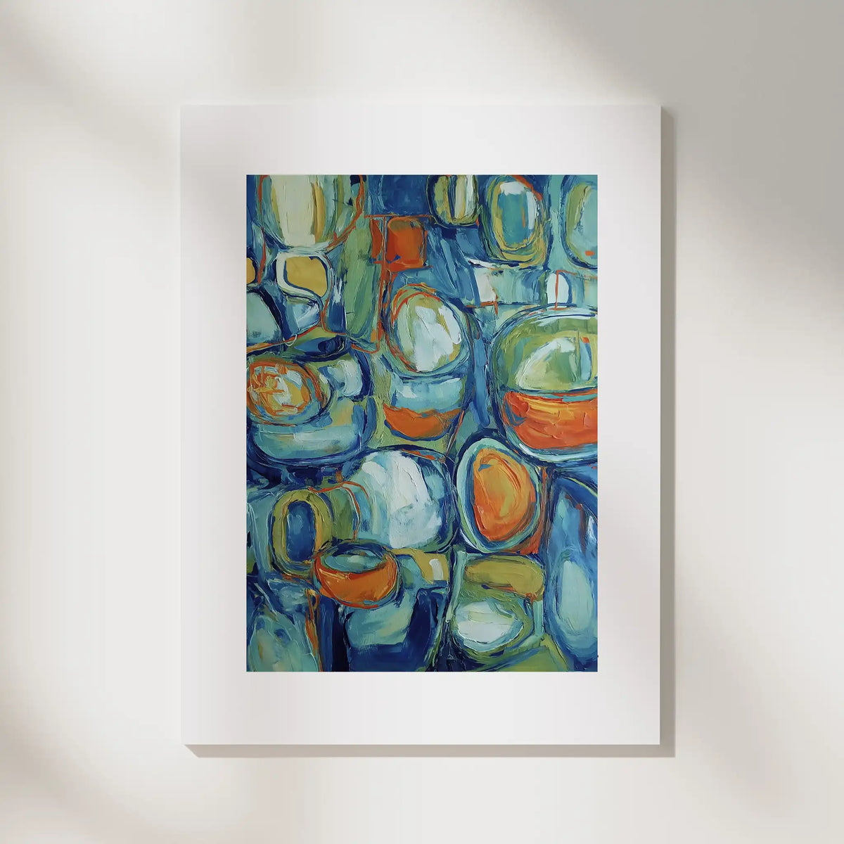 Composition: Verdigris, No. 1 – abstract art print in blue and ochre