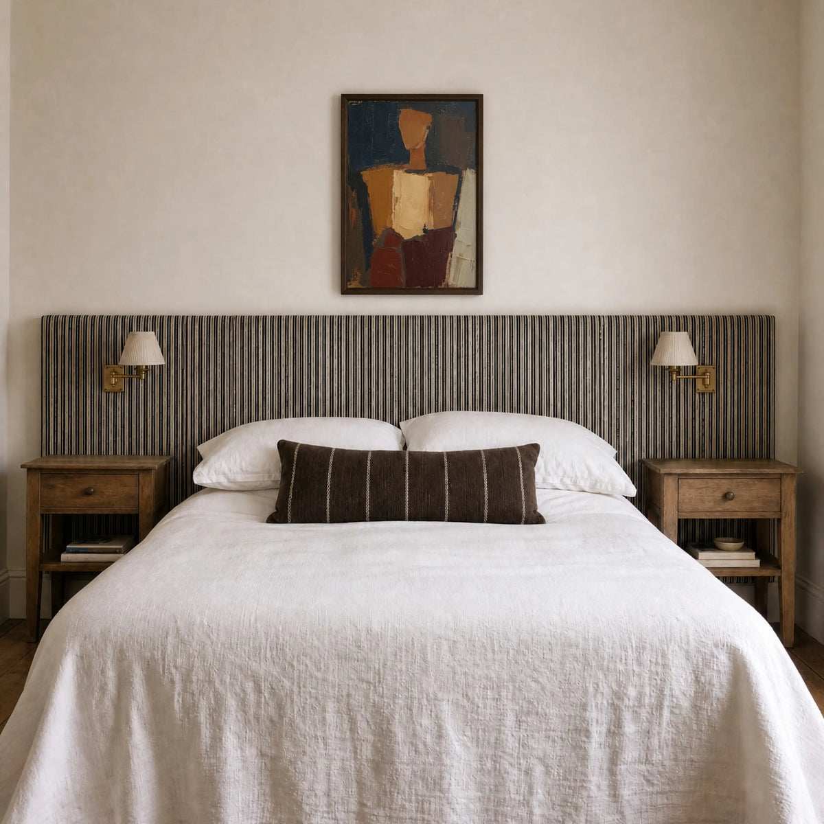 Figure Study, No. 2 – figurative art print in dusty blue and ochre in bedroom