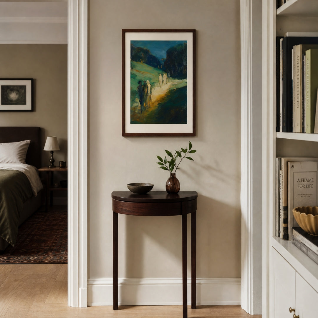 Figures, No. 1 – figurative art print in green and blue in hallway
