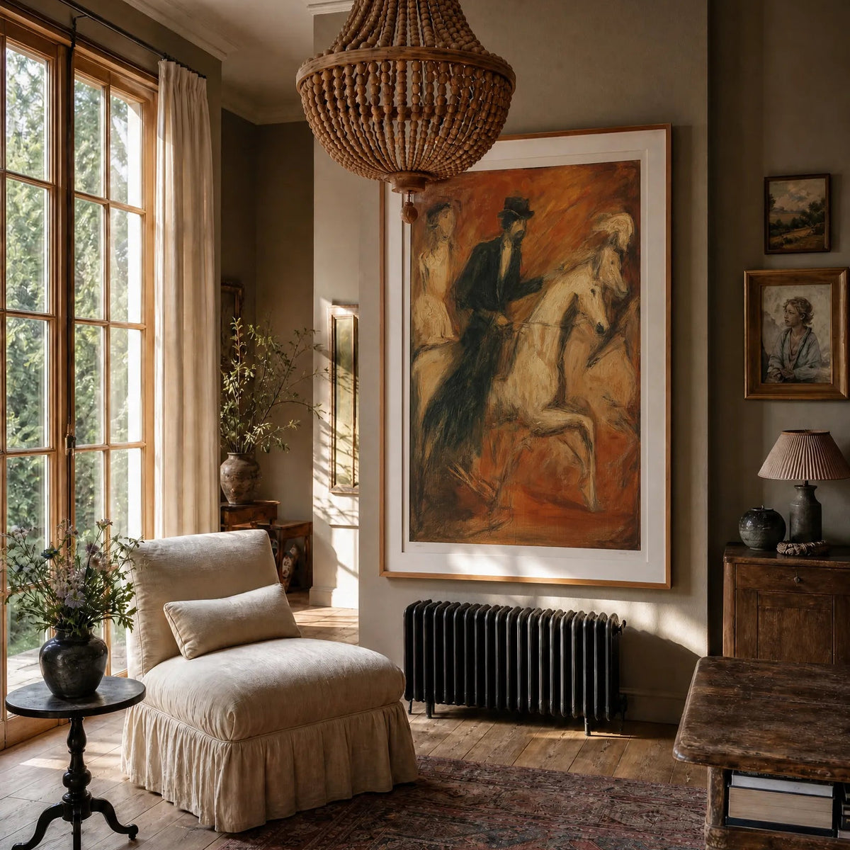 Horseman, No. 1 – figurative art print in orange and black in living room