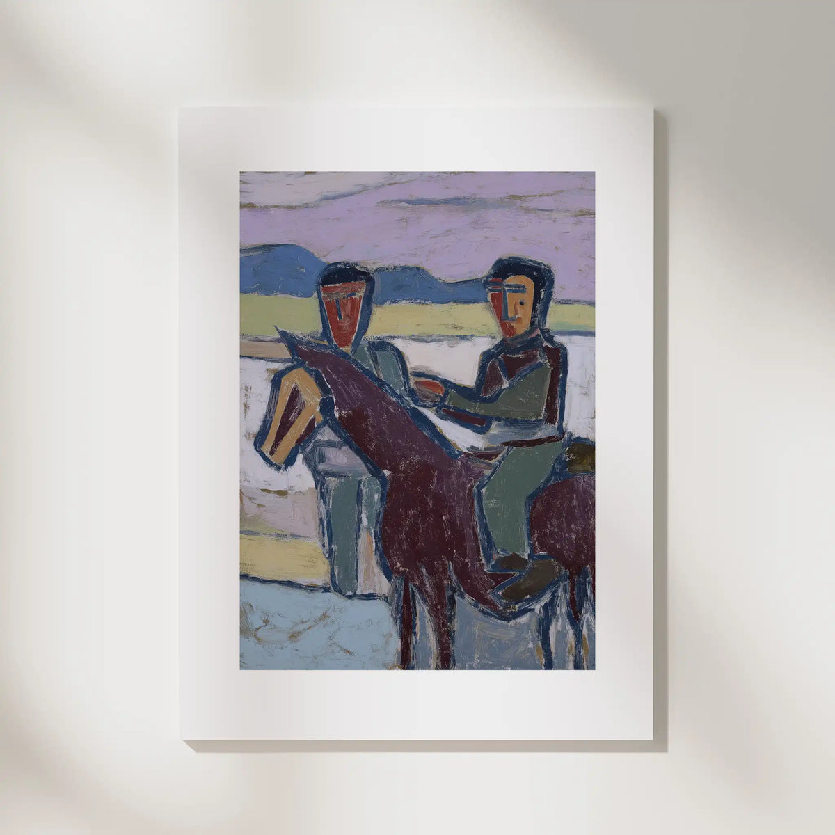 Horseman, No. 2 – figurative art print in purple and muted cyan