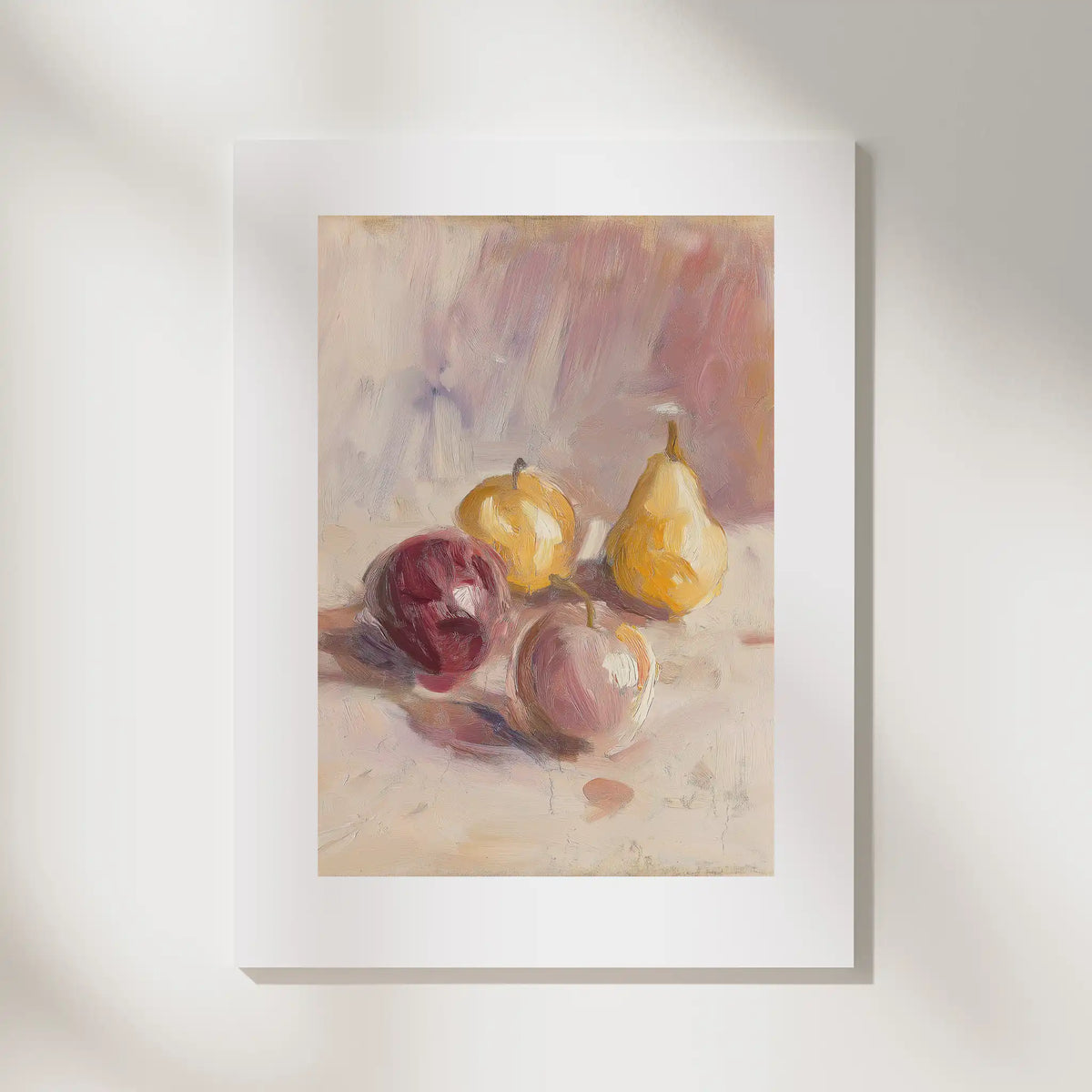 Pears, No. 1 – still life art print in beige and purple