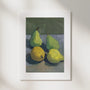 Pears, No. 2 – still life art print in earthy dark green and muted grey blue