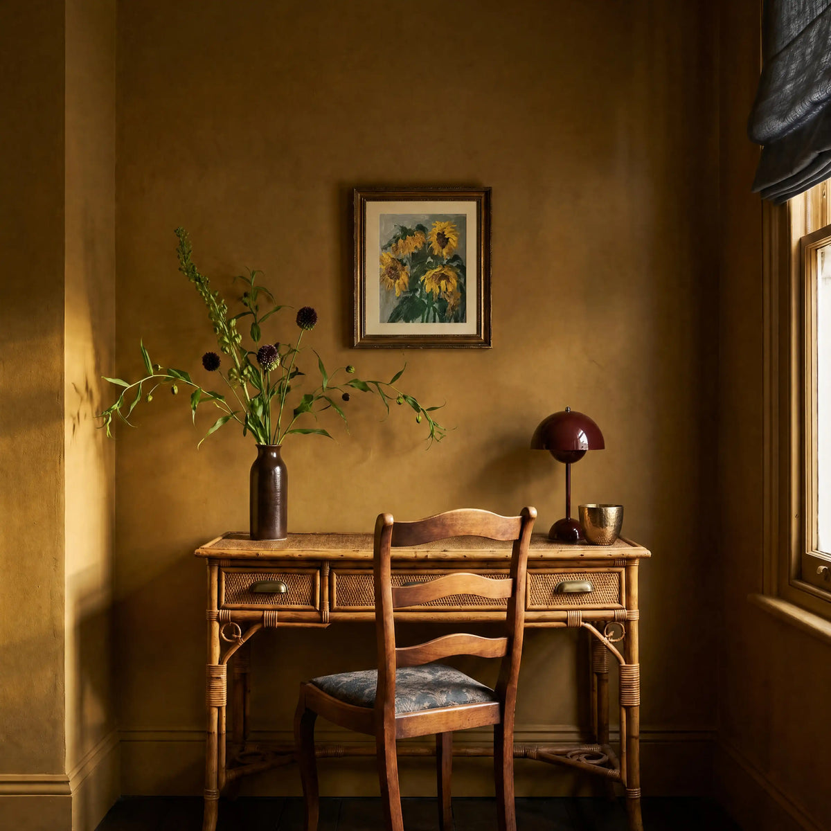Sunflowers, No. 1 – floral art print in green and yellow in study