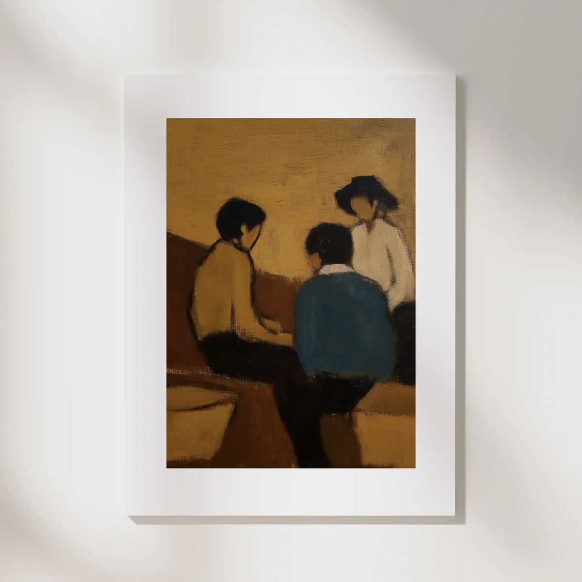 Three Figures, No. 1 – figurative art print in warm ochre and dusty blue