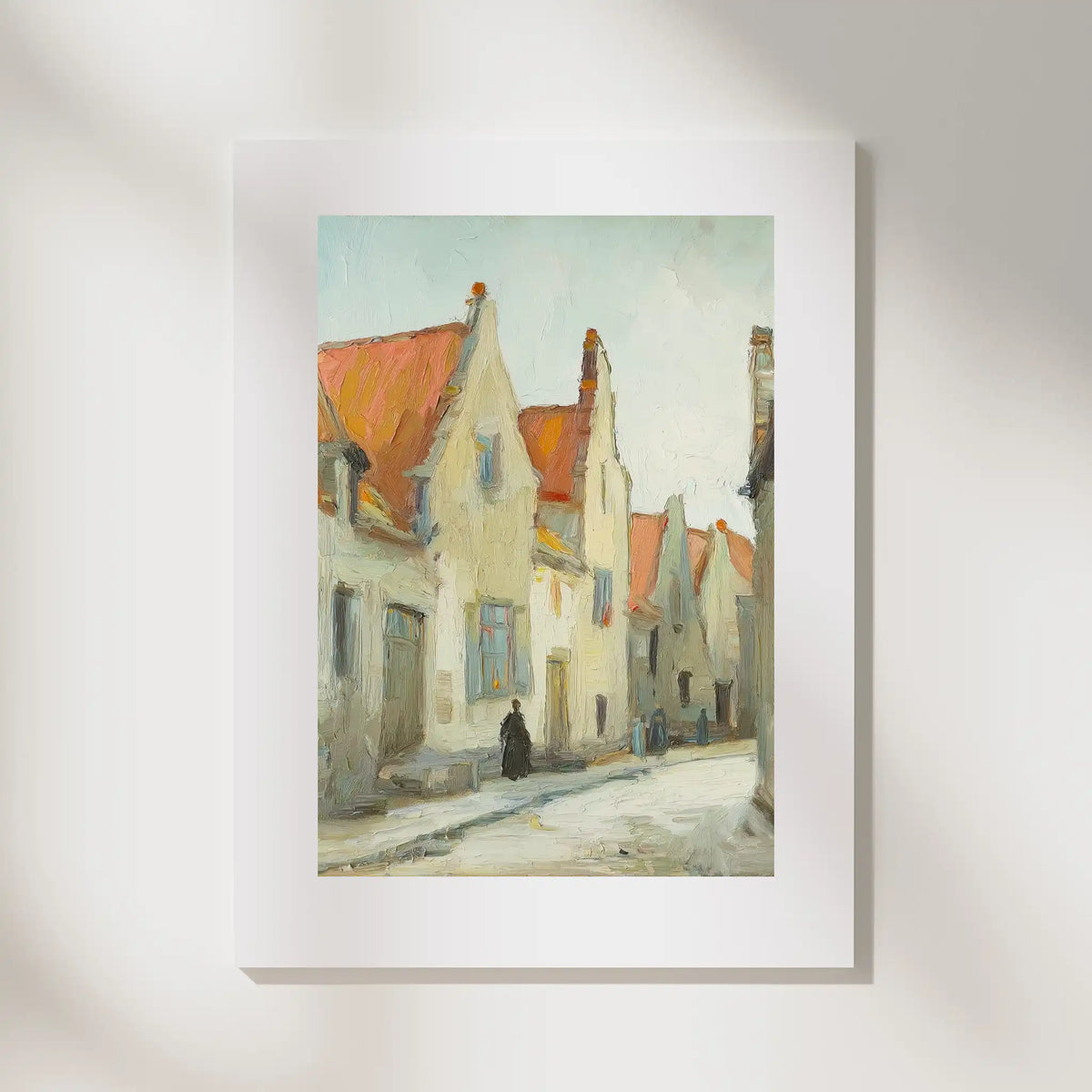 Village, No. 1 – landscape art print in linen and brown
