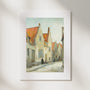 Village, No. 1 – landscape art print in linen and brown