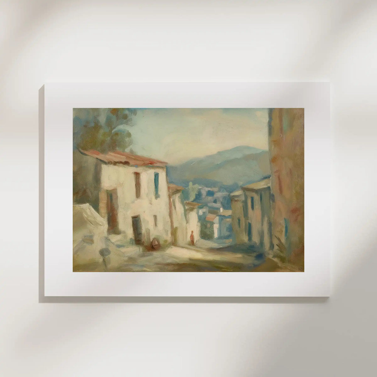 Village, No. 2 – landscape art print in beige and olive green
