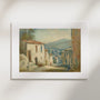 Village, No. 2 – landscape art print in beige and olive green