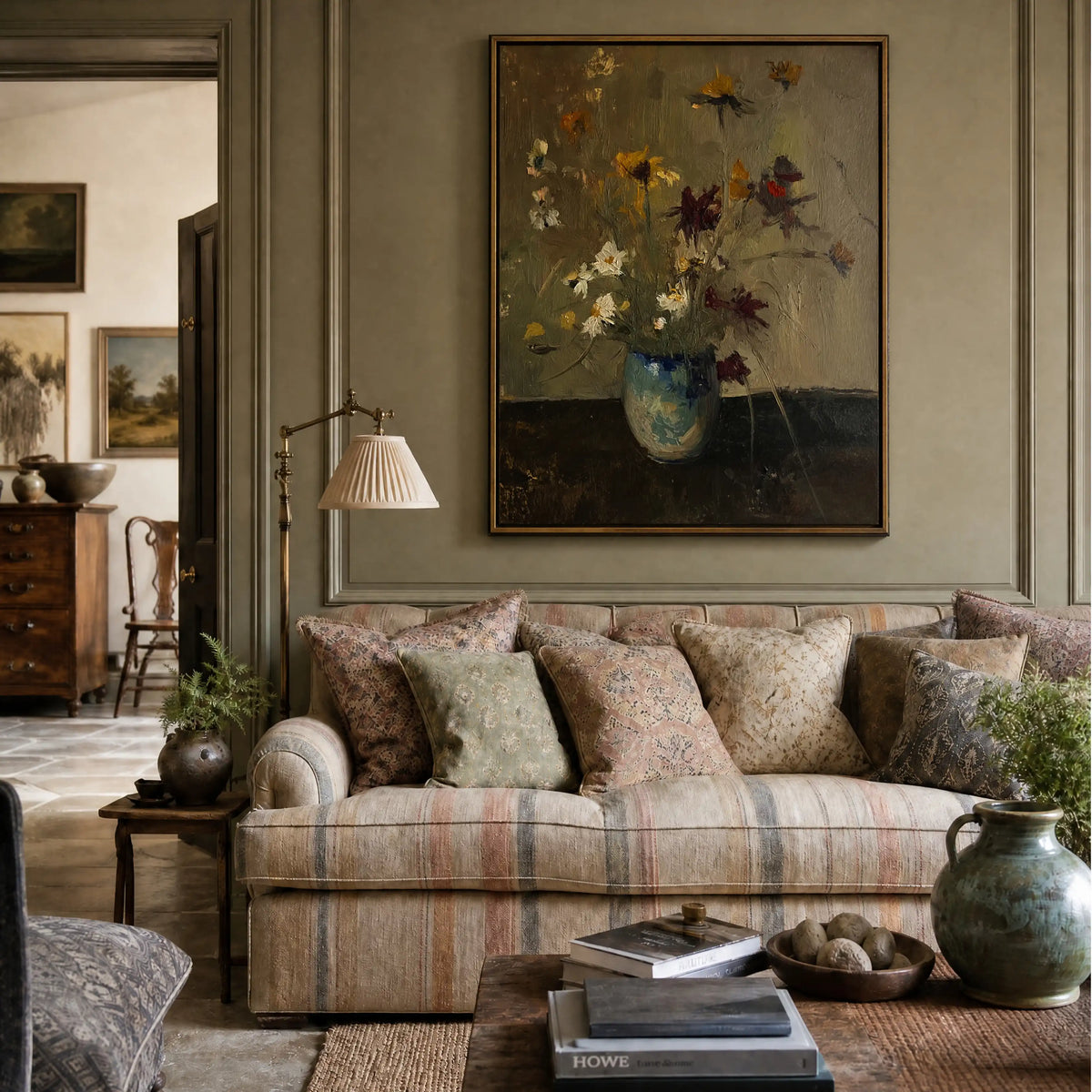 Wildflowers, No. 1 – floral art print in blue and linen in living room